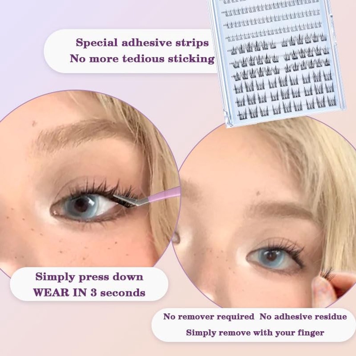 105-delige Zelfklevende Wimperextensions Set met Kat en Zonnebloem, Ideaal voor Dunne en Dikke Wimpers, 10-12MM