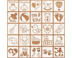 25-delige Baby Shower Sjabloon Set - Herbruikbare Schildertemplate voor Kleding, Rompertjes, Slabbetjes en Schoenen - Creatieve Dieren Stencils voor DIY Projecten