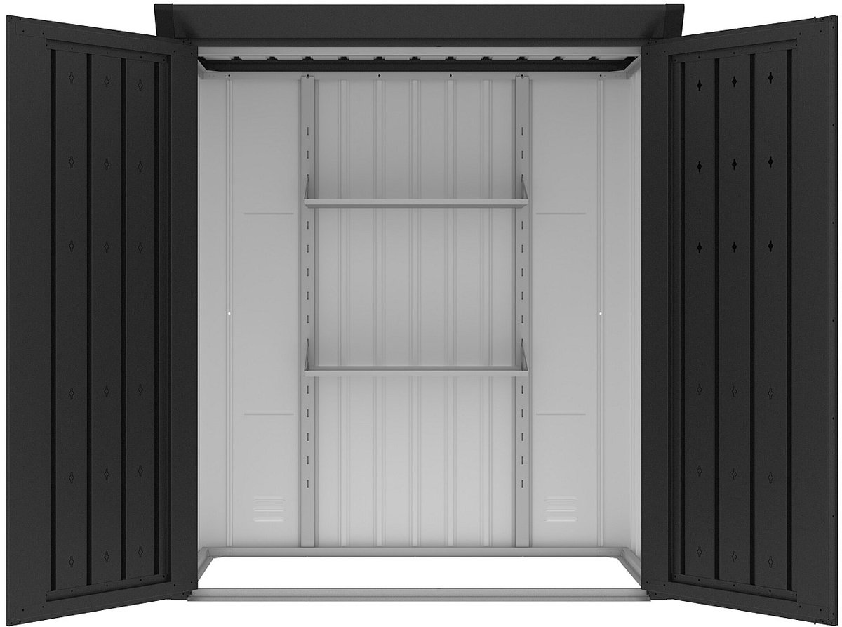 Vente-unique Tuinkast van gegalvaniseerd staal in antraciet met set van 2 legplanken 1,88 m³ - B133 x D94 x H151 cm - NORISA