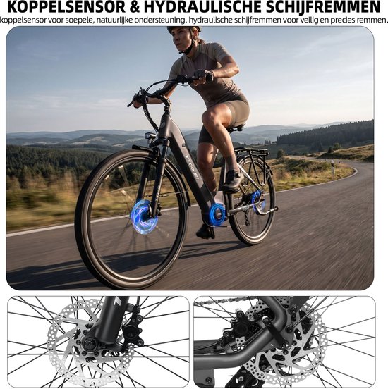 TTGO C7 SE Elektrische Fiets - 36V 18Ah Lithium Accu - Actieradius tot 150 km - Middenmotor - 28×2.0 inch Banden - Hydraulische Schijfremmen - Shimano 9 Versnellingen - Verende Voorvork met Lock-out - Elektrische Stadsfiets - Grijs van TTGO — afbeelding 3
