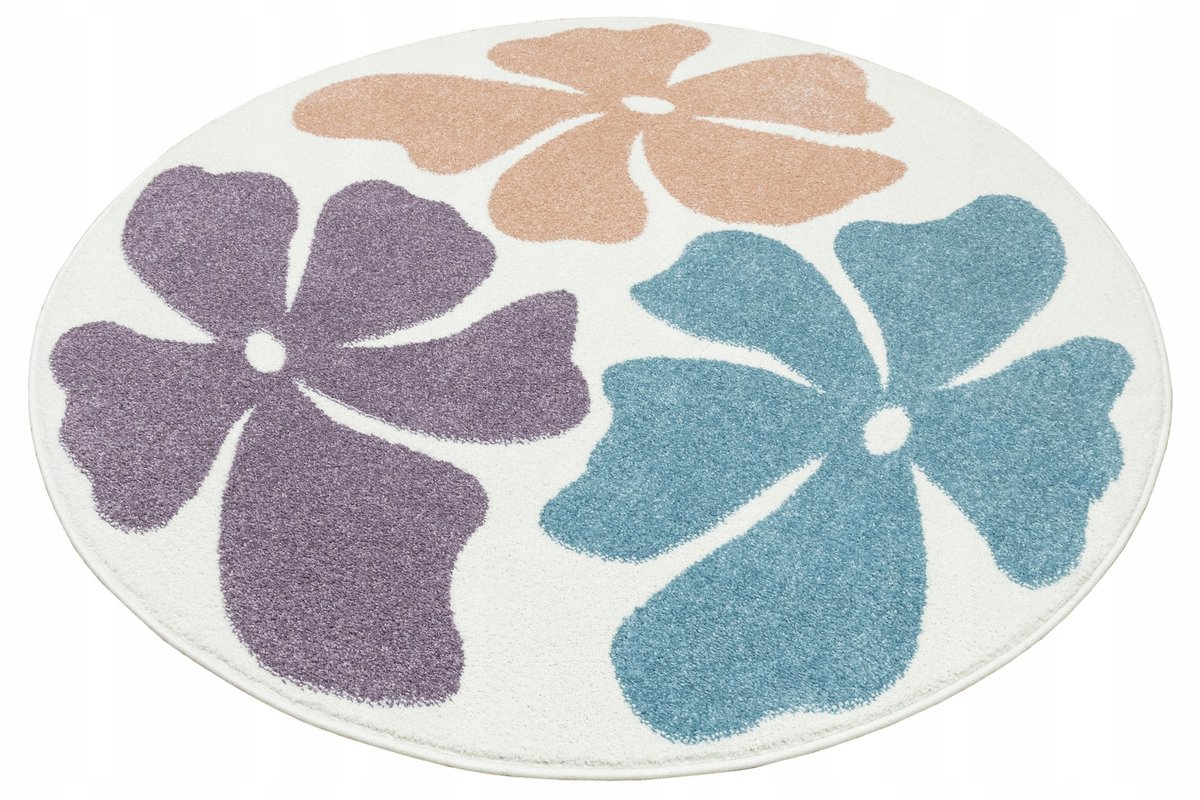 Ronde Kinderkamer Vloerkleed Lima 100cm - Lila Roze Bloemen