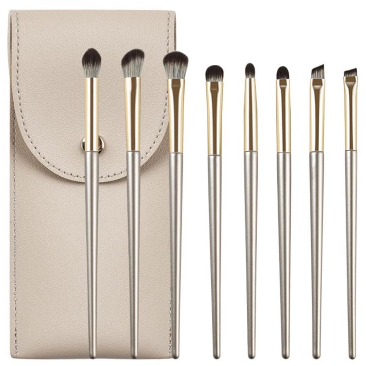 Lidschattenpinsel Set - Oogmakeup Penseelset - Make-up Borstels - Zachte Nylonharen - Ergonomische Aluminium Handgreep - Aluminium En Nylon - Elegant Champagne Design - Lichtgewicht Draagbaarheid - 8 Stuks
