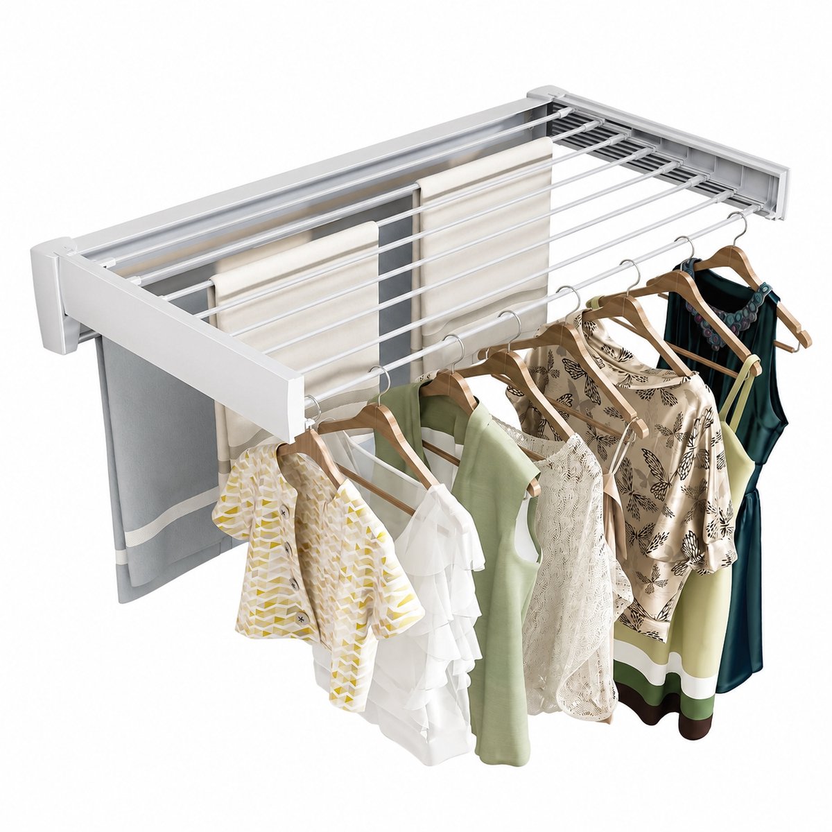 Adelair wasrek wand - Droogrek hangend - wanddroogrek inklapbaar - Uitschuifbaar - 8 stangen - 100cm breed - wit