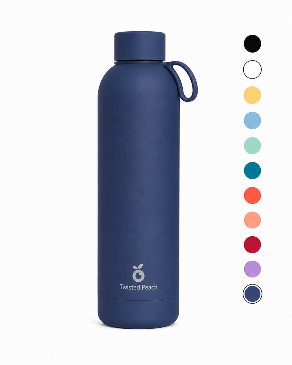 Waterfles RVS | 750ml | Donkerblauw | Drinkfles | Dubbelwandig | 24 uur gekoeld | 12 uur verwarmd | Twisted Peach®