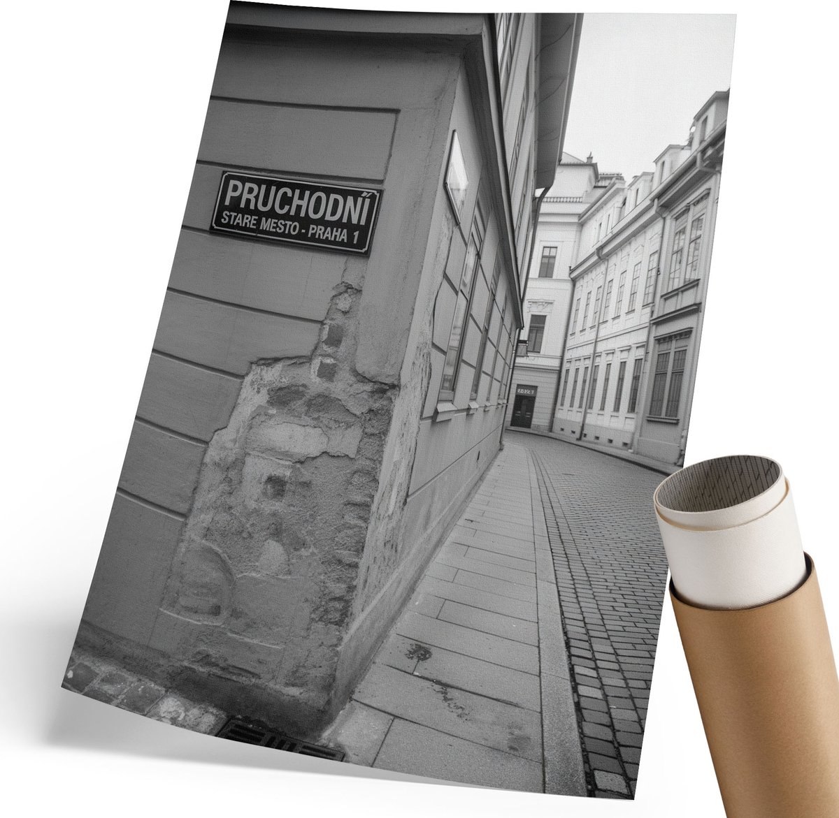 Coloray Polycanvas Poster - Zwart-Witte Straat, Fotografie - 210 x 297 mm - Zwart-wit Wanddecoratie - Rechthoek - Wandkunst - Woonkamer, Slaapkamer, Kantoor - Klassiek