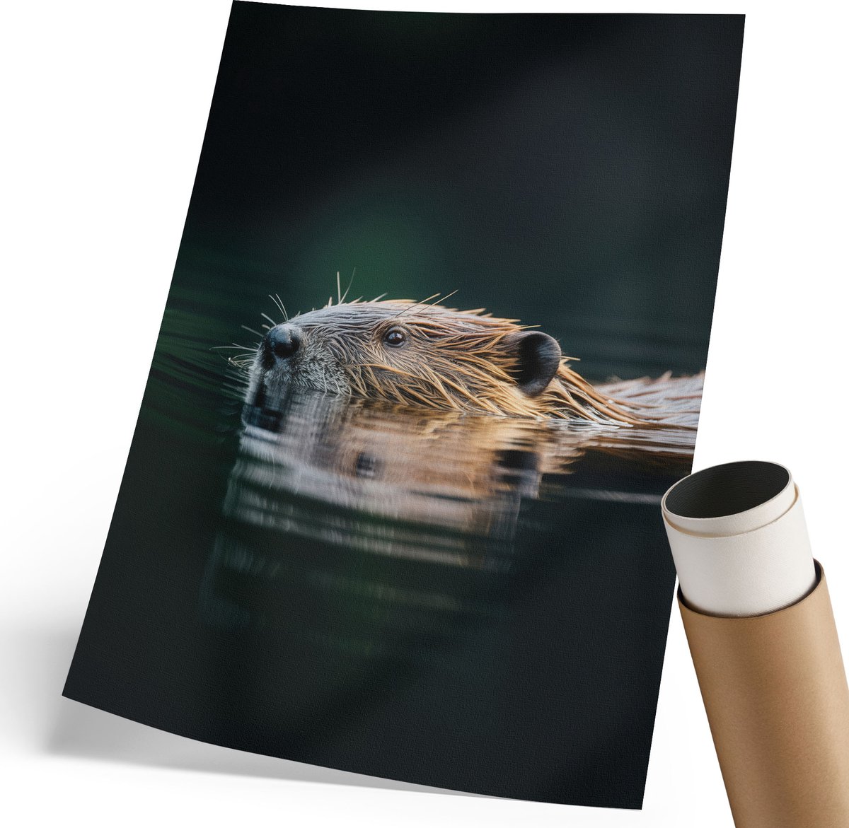 Coloray Polycanvas Wandposter - Bever In Het Water, Fotografie - 210 x 297 mm - Bruin Poster - Rechthoek - Muurkunst - Woonkamer, Slaapkamer, Kantoor - Klassiek