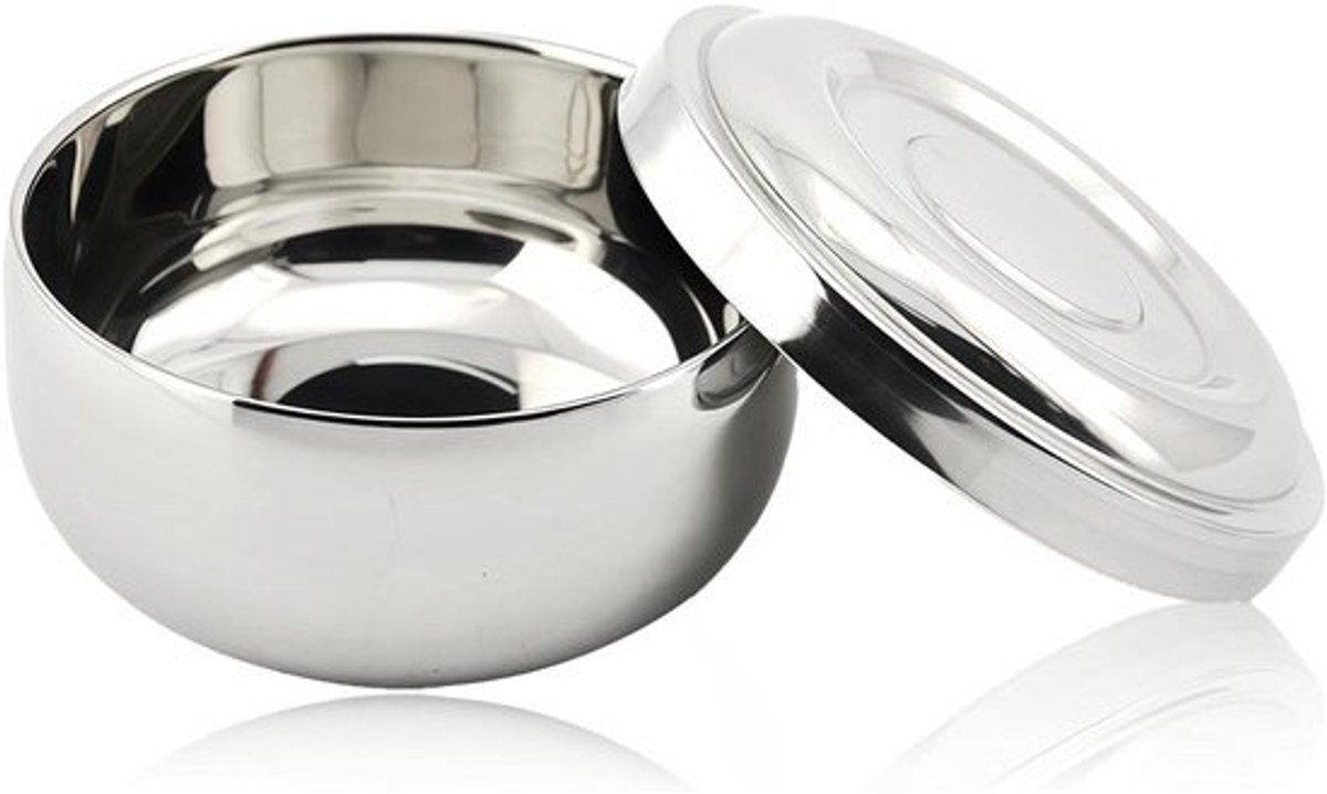 Scheerkom met Deksel - Scheepkom Zeepmok - Nat Scheren - Roestvrij Staal - 10x10 mm - Zilver