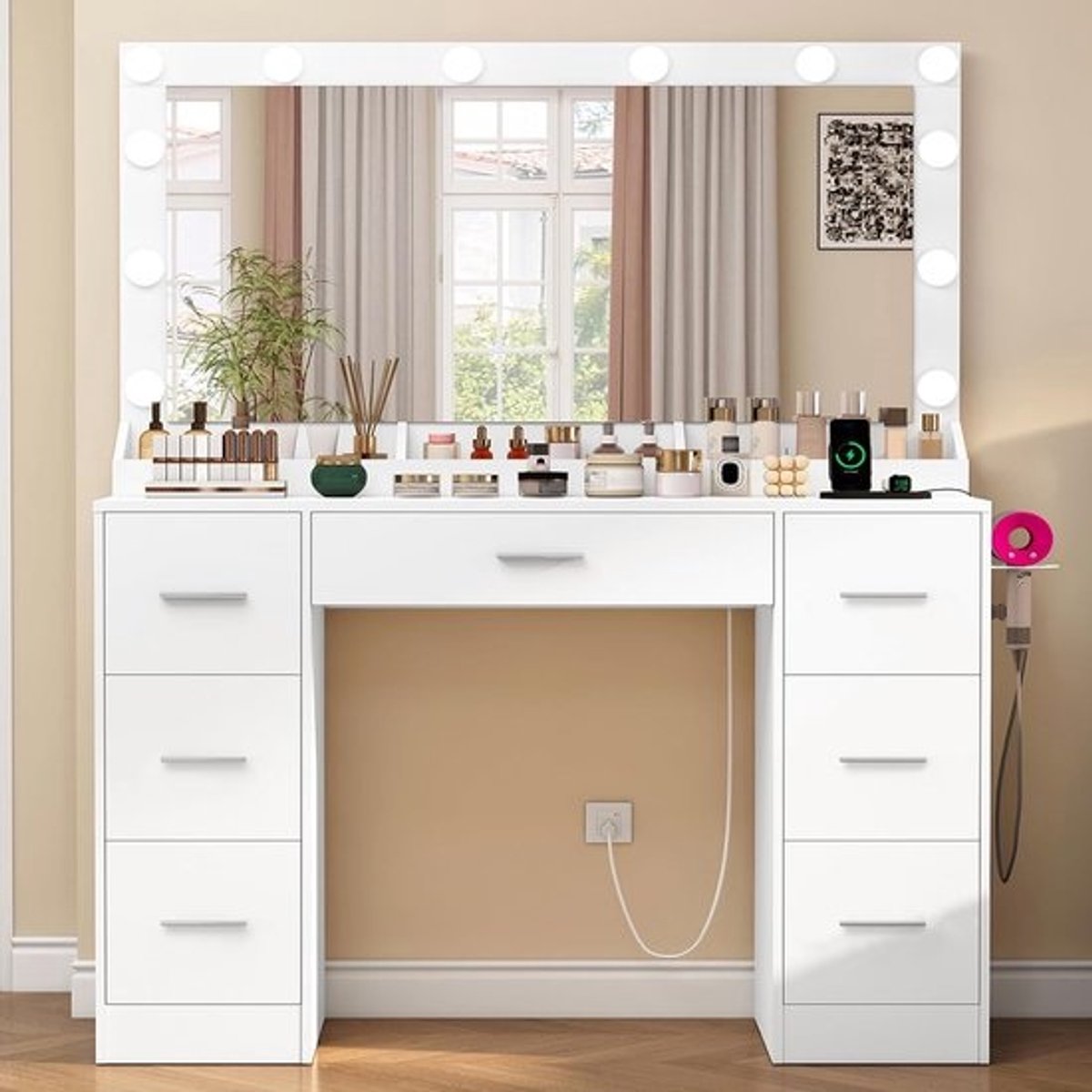 Kaptafel met Spiegel en Verlichting - Make-up Tafel - Make-up tafel - Sfeer