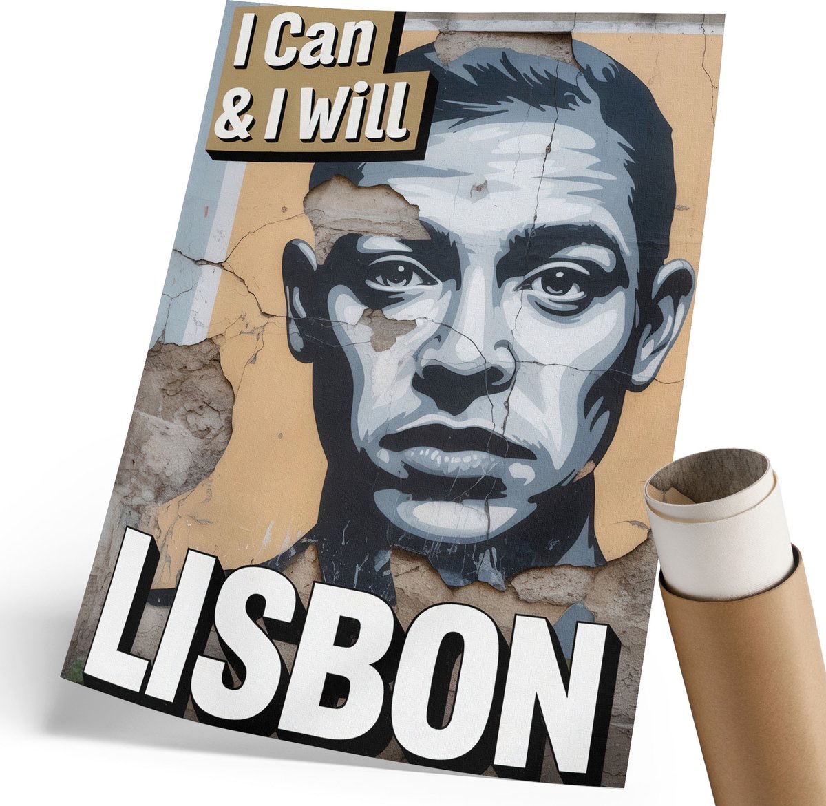 Coloray Polycanvas Wandposter - Muurschildering In Lissabon, Typografie - 210 x 297 mm - Grijs Decoratie - Rechthoek - Muurkunst - Woonkamer, Slaapkamer, Kantoor - Popcultuur
