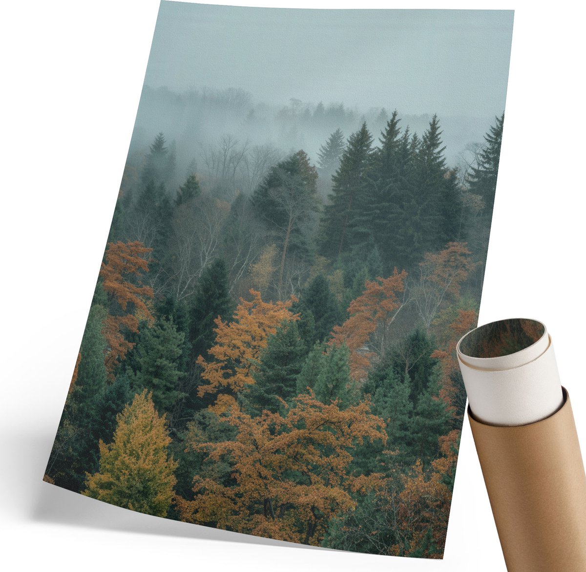 Coloray Polycanvas Poster - Nevelbos, Fotografie - 210 x 297 mm - Groen Motief - Rechthoek - Kunstposter - Woonkamer, Slaapkamer, Kantoor - Klassiek