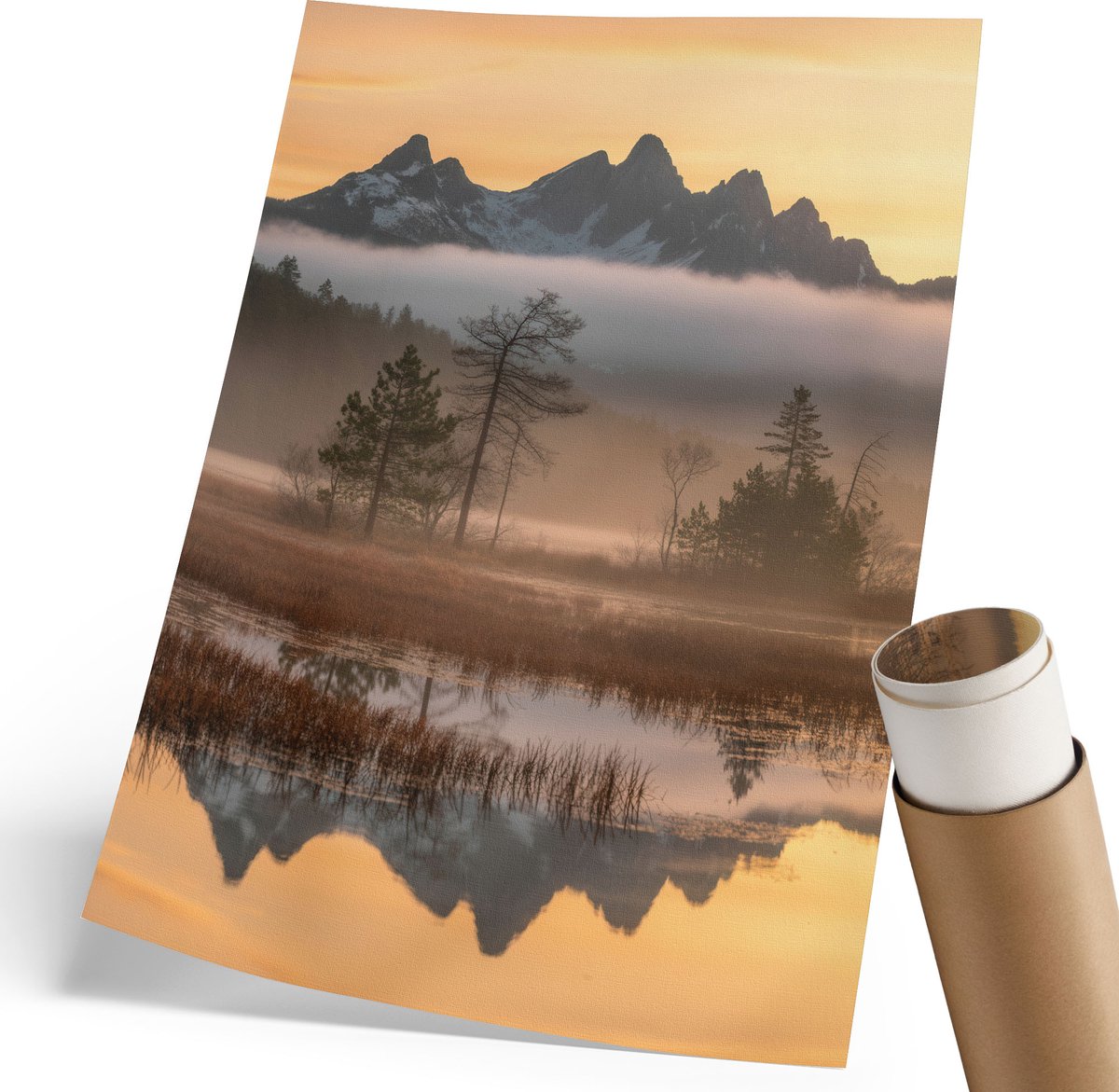 Coloray Polycanvas Wandposter - Berglandschap, Fotografie - 210 x 297 mm - Geel Kunst - Rechthoek - Interieurdecoratie - Woonkamer, Slaapkamer, Kantoor - Klassiek