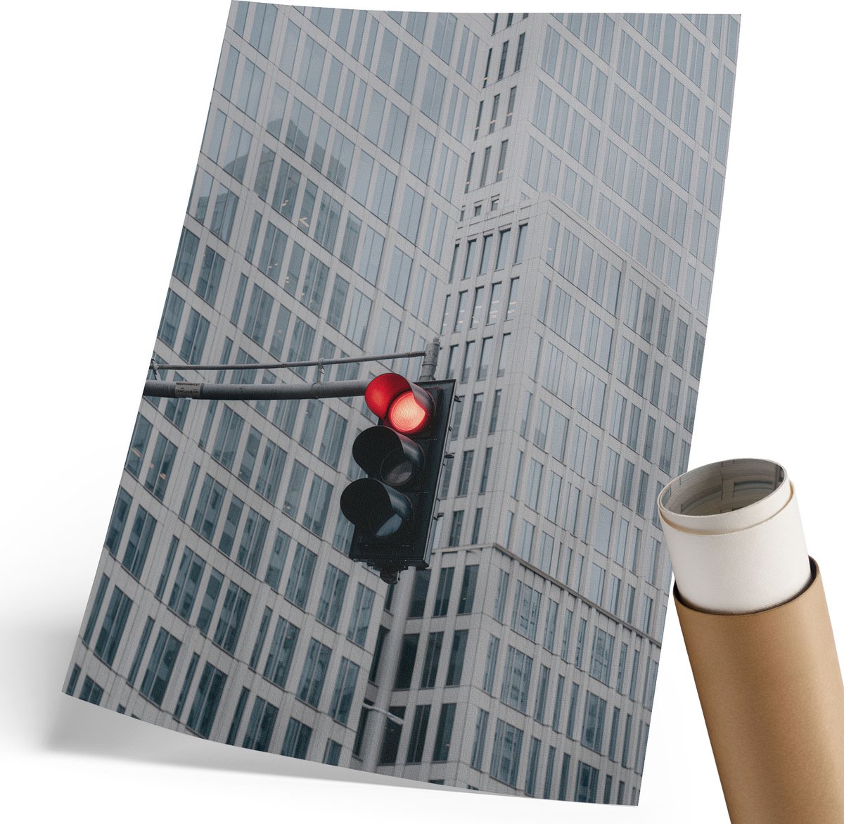 Coloray Polycanvas Wandposter - Verkeerslichten, Fotografie - 210 x 297 mm - Grijs Illustratie - Rechthoek - Canvasposter - Woonkamer, Slaapkamer, Kantoor - Modern