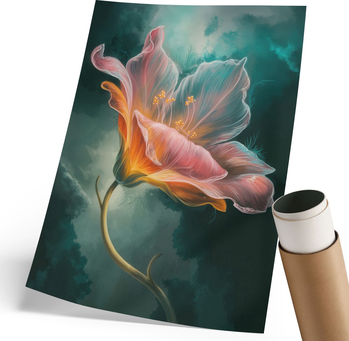 Coloray Polycanvas Poster - Magische Bloem, Illustratie - 210 x 297 mm - Turkoois Design - Rechthoek - Wandkunst - Woonkamer, Slaapkamer, Kantoor - Expressief