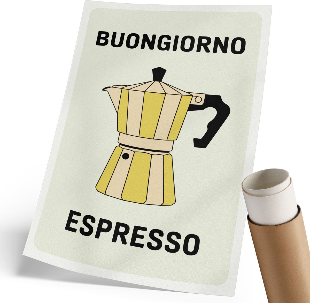 Coloray Polycanvas Poster - Italiaanse Koffie, Typografie - 210 x 297 mm - Geel Kunst - Rechthoek - Decoratieve poster - Woonkamer, Slaapkamer, Kantoor - Minimalist