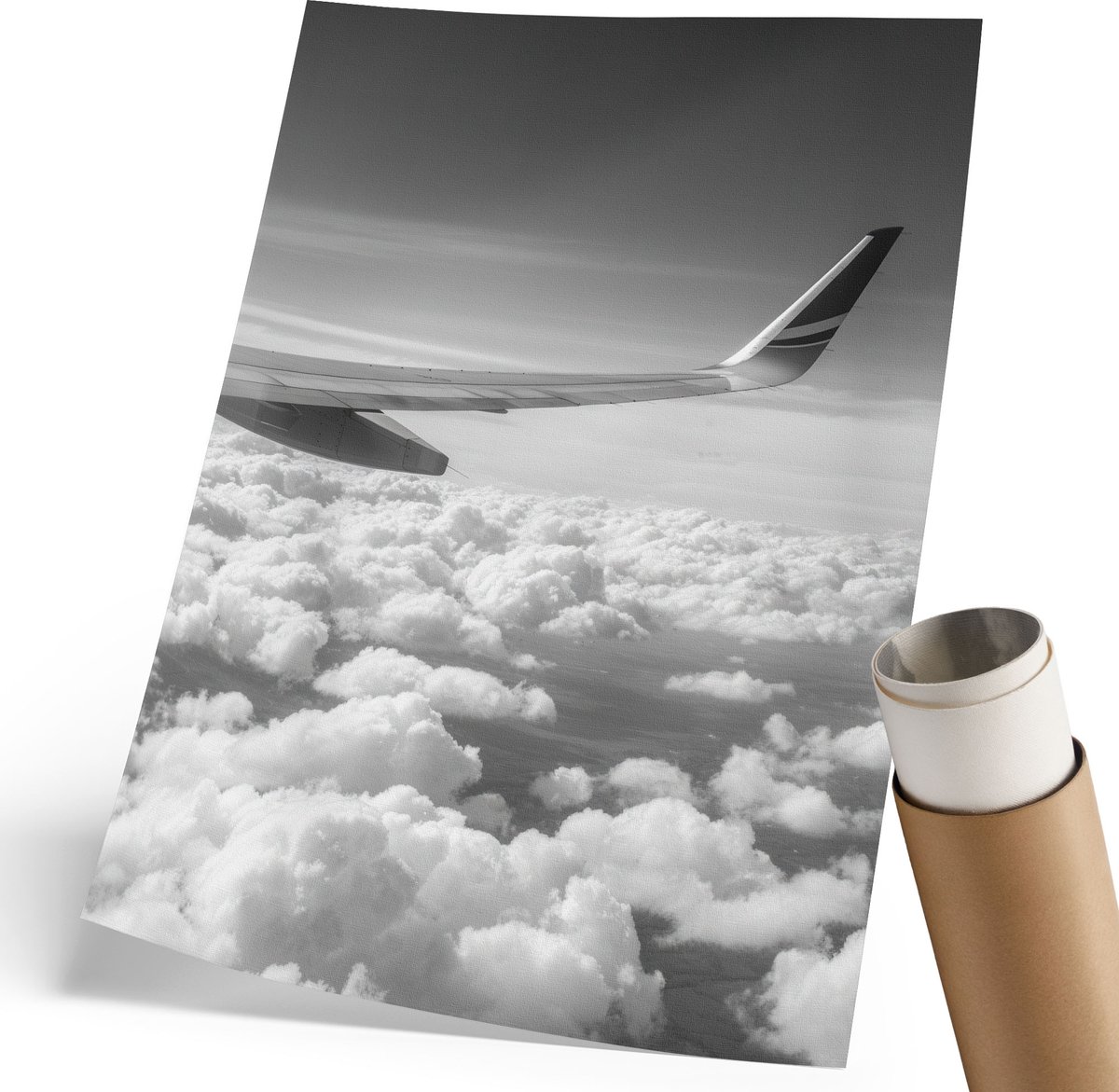 Coloray Polycanvas Wandposter - Vliegen In De Wolken, Fotografie - 210 x 297 mm - Zwart-wit Poster - Rechthoek - Muurkunst - Woonkamer, Slaapkamer, Kantoor - Modern