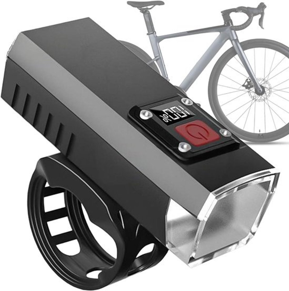 Oplaadbare Fiets Koplamp - LED Fietslicht - Nachtelijke Ritten - Digitaal Display - 3.4 x 3.2 x 9.5 cm - Zwart