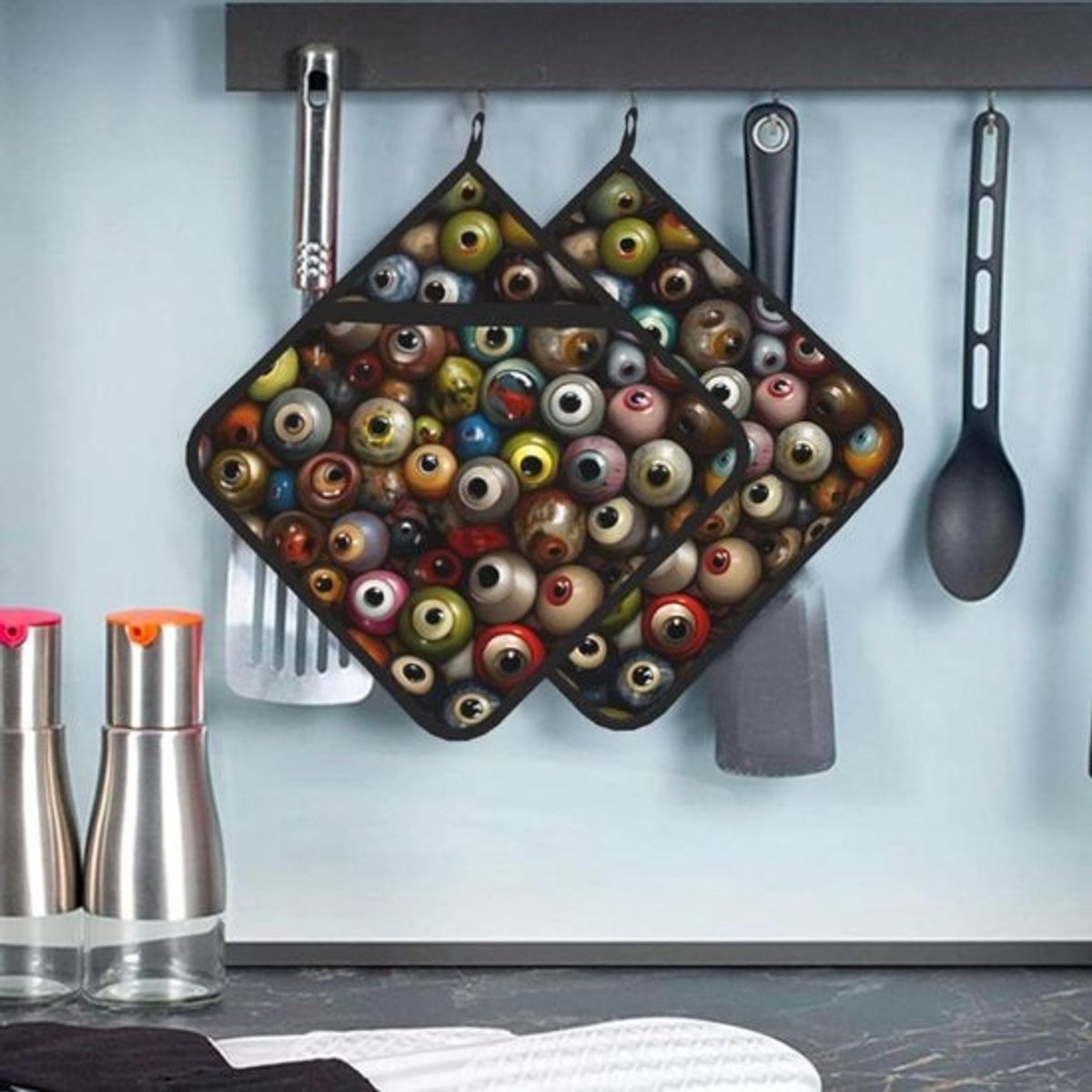 Pannenlappen Set - Ovenwanten Keuken - Hete Pan Vastpakken - Met Zak Ontwerp - 20 x 20 cm - Zwart