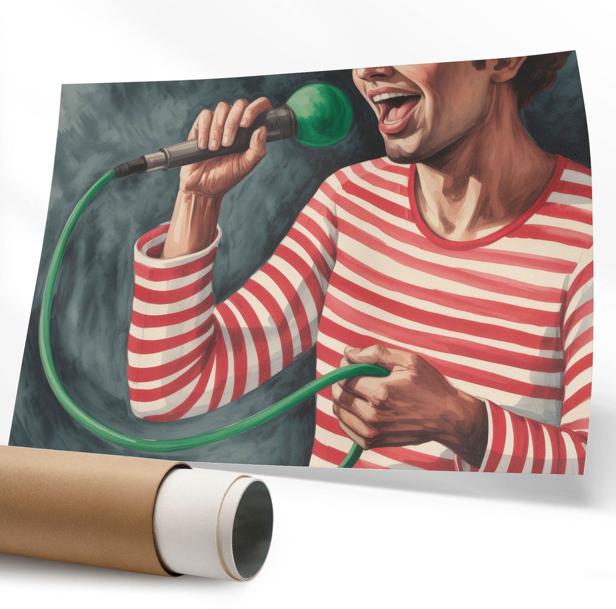 Wallfluent Polycanvas Wandposter – Karaoke Zingen, Rood – 594 x 840 mm – Wit Design – Rechthoek – Wandkunst – Woonkamer – Expressief