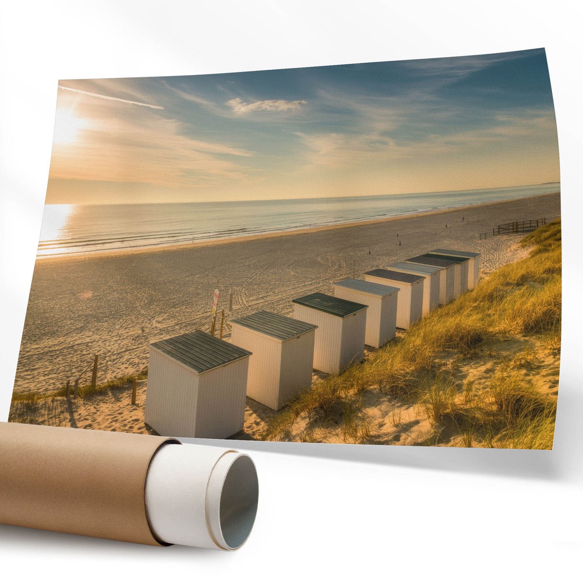Coloray Polycanvas Wandposter – Strandlandschap, Geel – 594 x 840 mm – Grijs Illustratie – Rechthoek – Wandkunst – Woonkamer – Klassiek