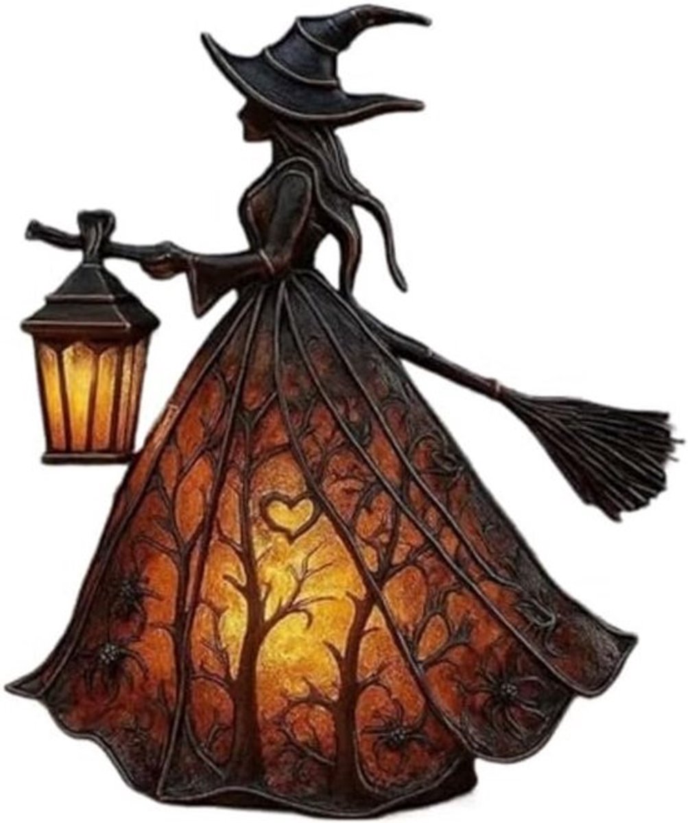Heksenlamp - Gothic Decoratie - Sfeerverlichting Huis - Gedetailleerd Hars Design - 19x13x8 cm - Zwart