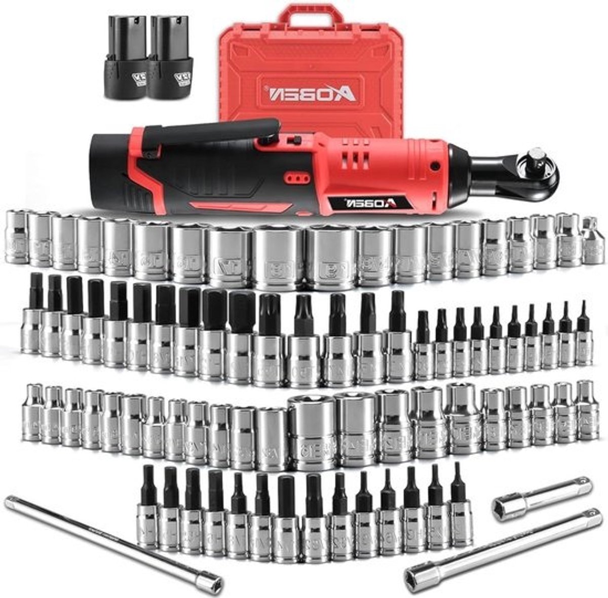 Elektrische ratelsleutel set - Dopsleutel ratel - Auto reparaties - 83-delige set - 1/4 tot 3/8 inch - Zilver
