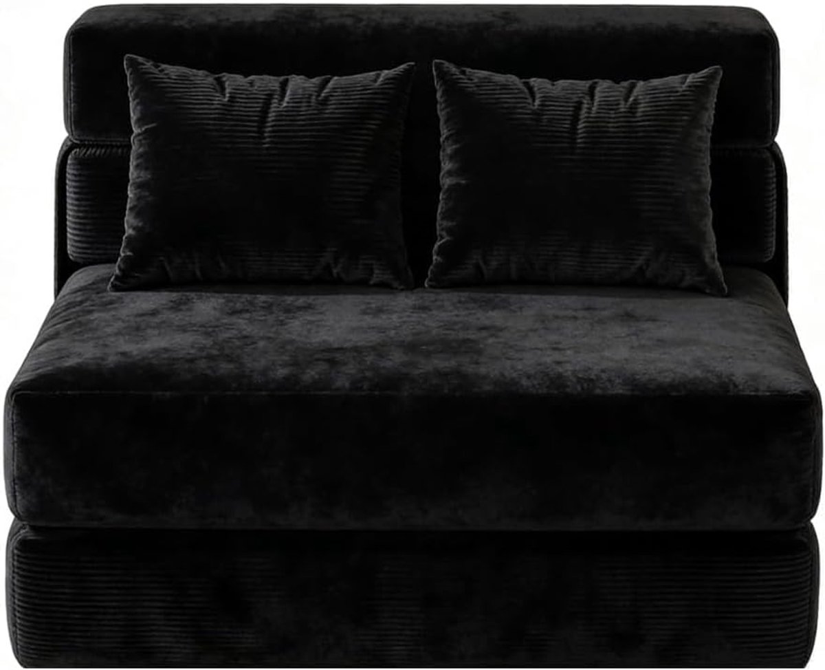 Zwart 4‑in‑1 opklapbare futon‑slaapbank‑vloerbank met 2 kussens‑rugsteun‑verstelbaar‑193 × 102 × 15 cm‑voor woonkamer, slaapkamer en gastenkamer