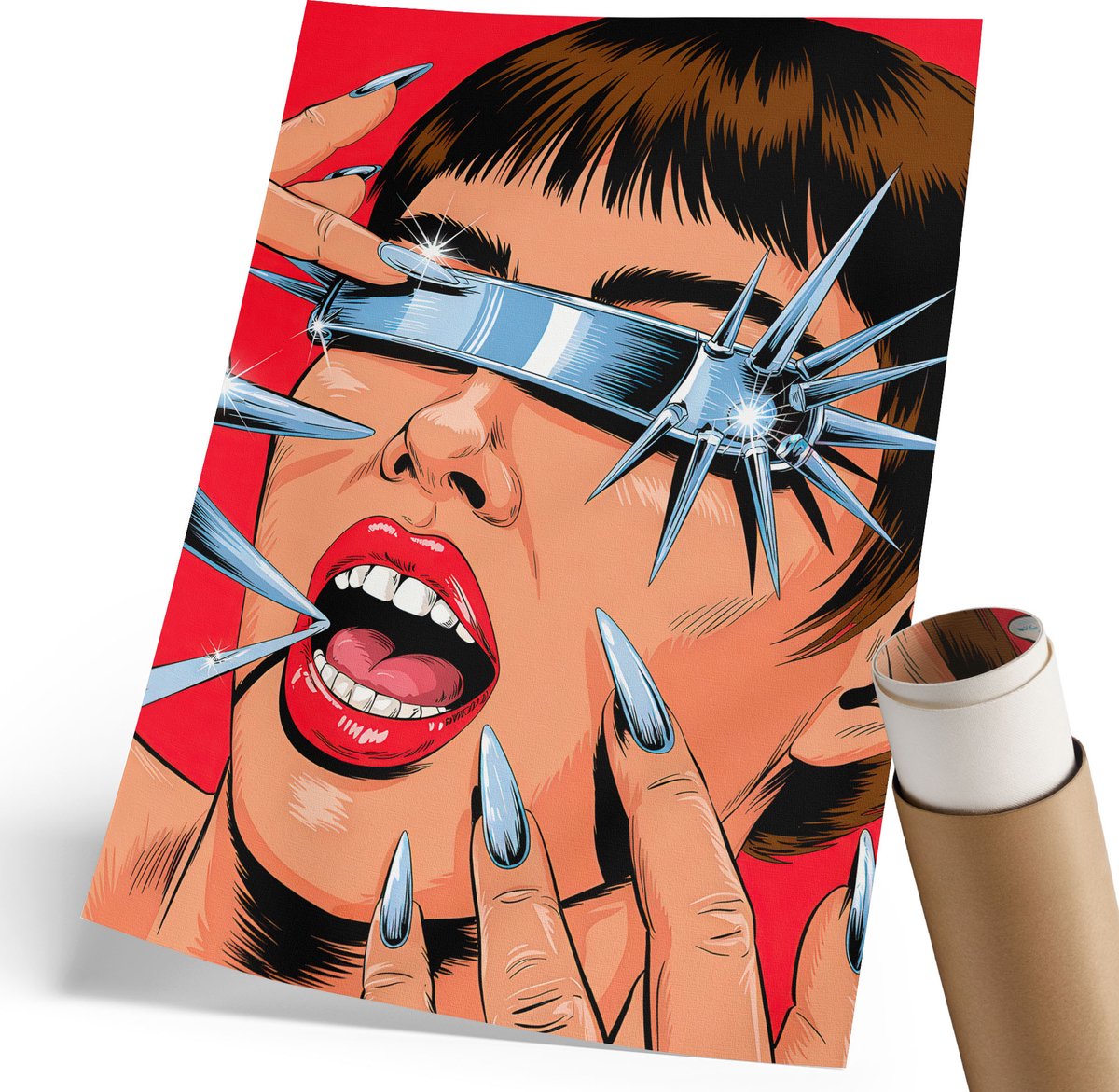 Coloray Polycanvas Poster - Kalme Golven, Zwart-wit - 420 x 594 mm - Blauw Design - Rechthoek - Muurdecoratie - Woonkamer - Modern