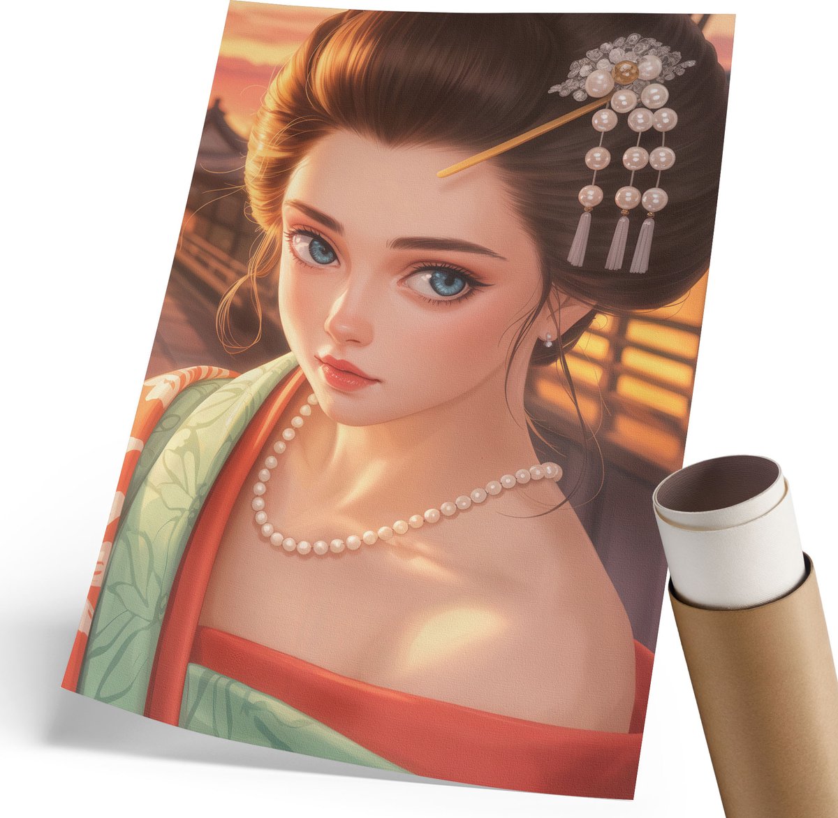 Coloray Polycanvas Poster - Japanse Kunst, Illustratie - 210 x 297 mm - Oranje Illustratie - Rechthoek - Kunstposter - Woonkamer, Slaapkamer, Kantoor - Anime/manga