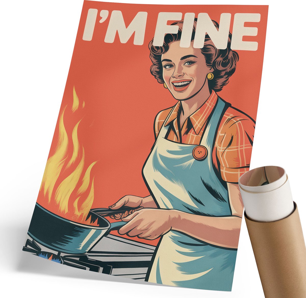 Coloray Canvas Poster Polycanvas - Het Gaat Goed Met Me, Illustratie - 210 x 297 mm - Oranje Decoratie - Rechthoek - Decoratieve poster - Woonkamer, Slaapkamer, Kantoor - Retro