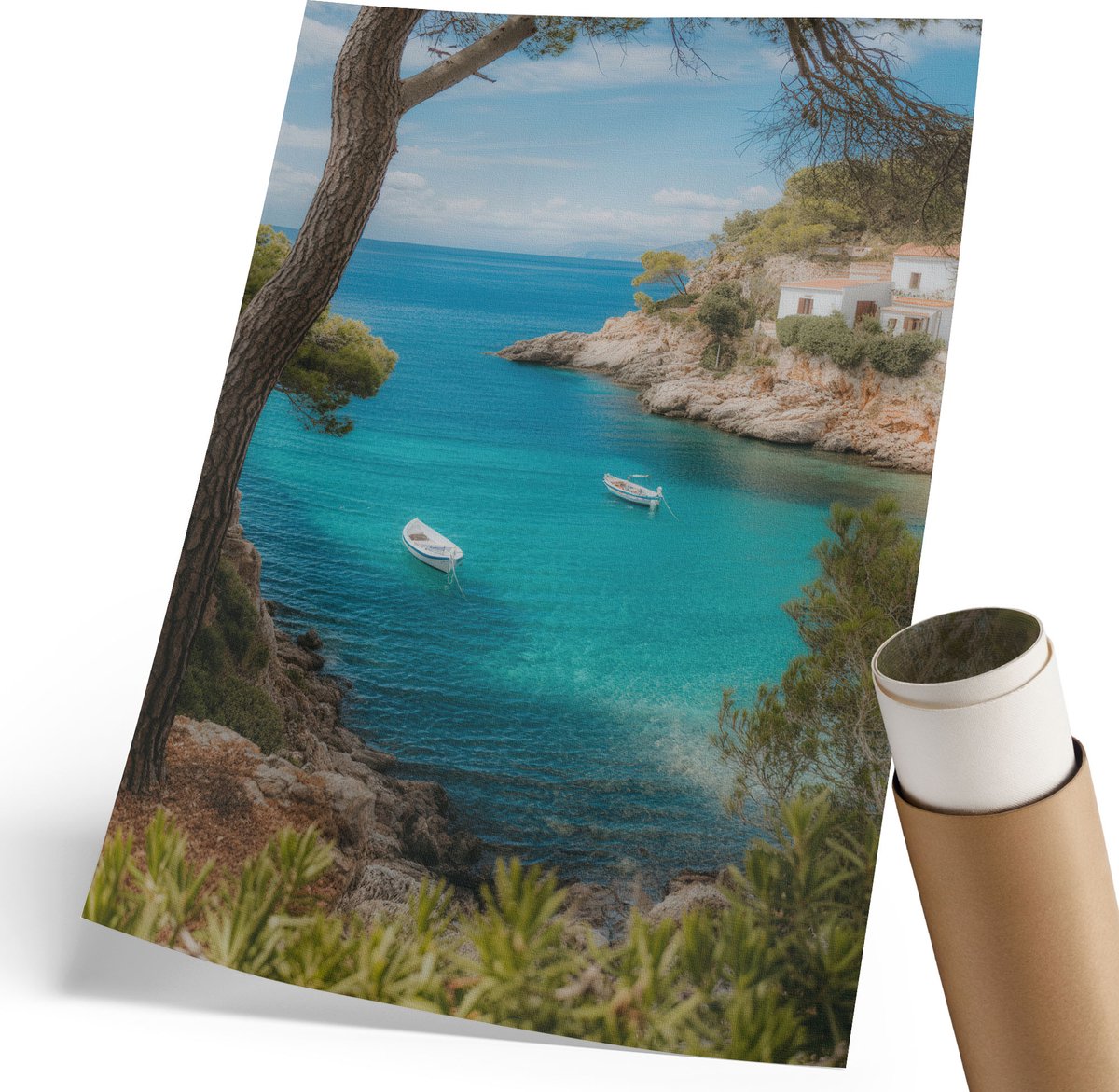 Coloray Polycanvas Poster - Een Rustige Baai, Fotografie - 210 x 297 mm - Blauw Illustratie - Rechthoek - Kunstposter - Woonkamer, Slaapkamer, Kantoor - Klassiek