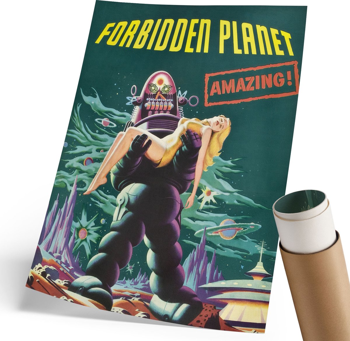Coloray Polycanvas Wandposter - Verboden Planeet, Illustratie - 210 x 297 mm - Groen Illustratie - Rechthoek - Muurkunst - Woonkamer, Slaapkamer, Kantoor - Retro