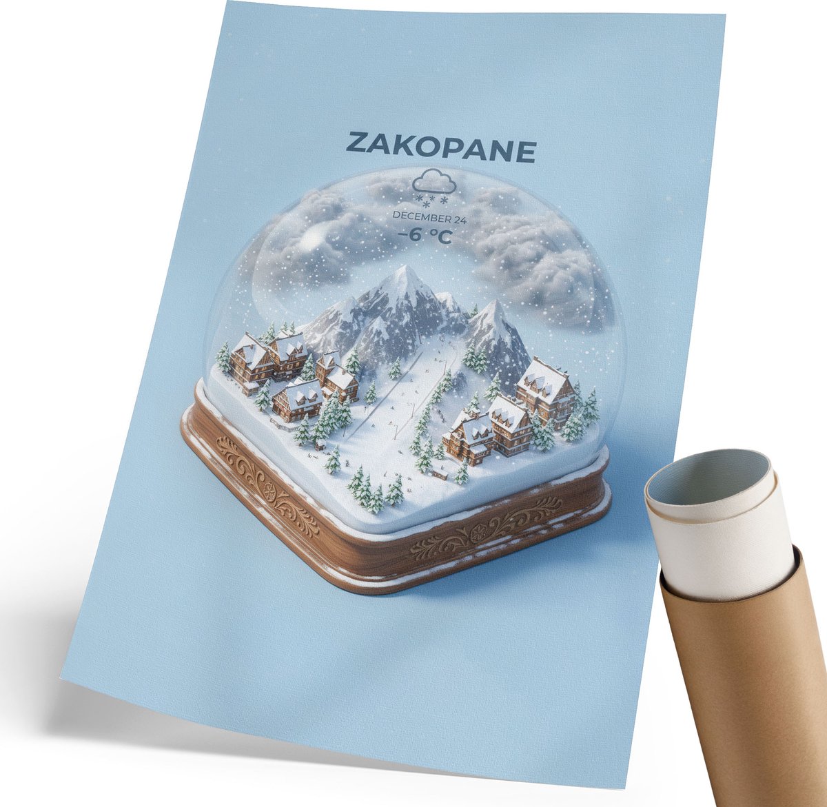 Coloray Canvas Poster Polycanvas - Sneeuwbol Zakopane, Illustratie - 210 x 297 mm - Blauw Poster - Rechthoek - Kunstposter - Woonkamer, Slaapkamer, Kantoor - Modern