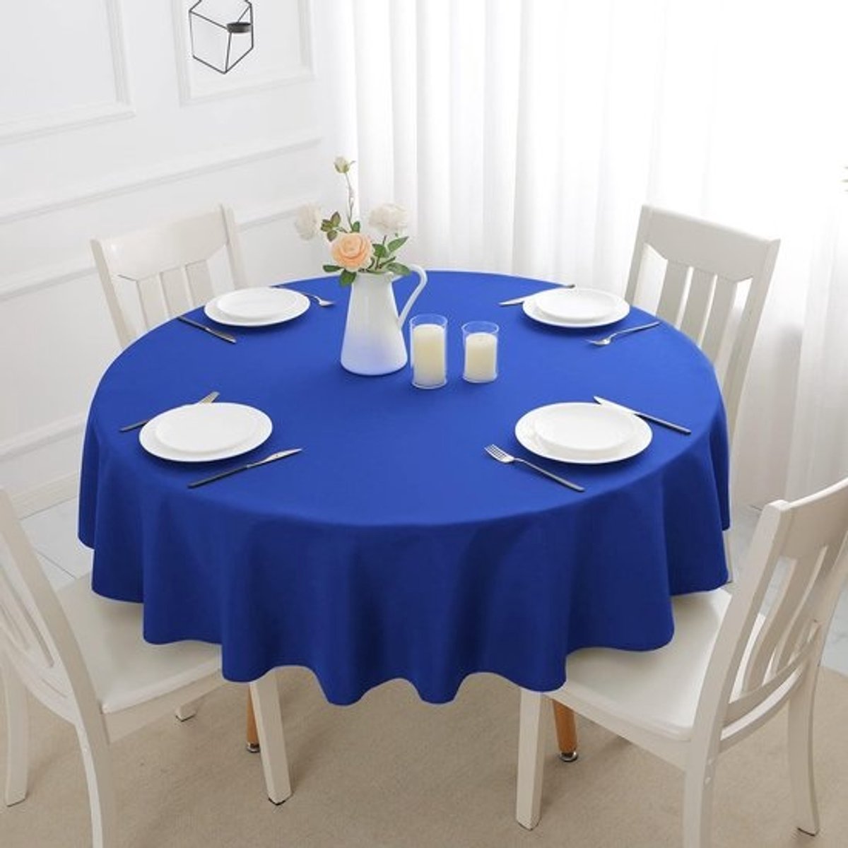 Rond Tafelkleed - Tafelhoes Waterdicht - Keuken en Diner - Vlekbestendig Polyester - 60 inch Diameter - Blauw