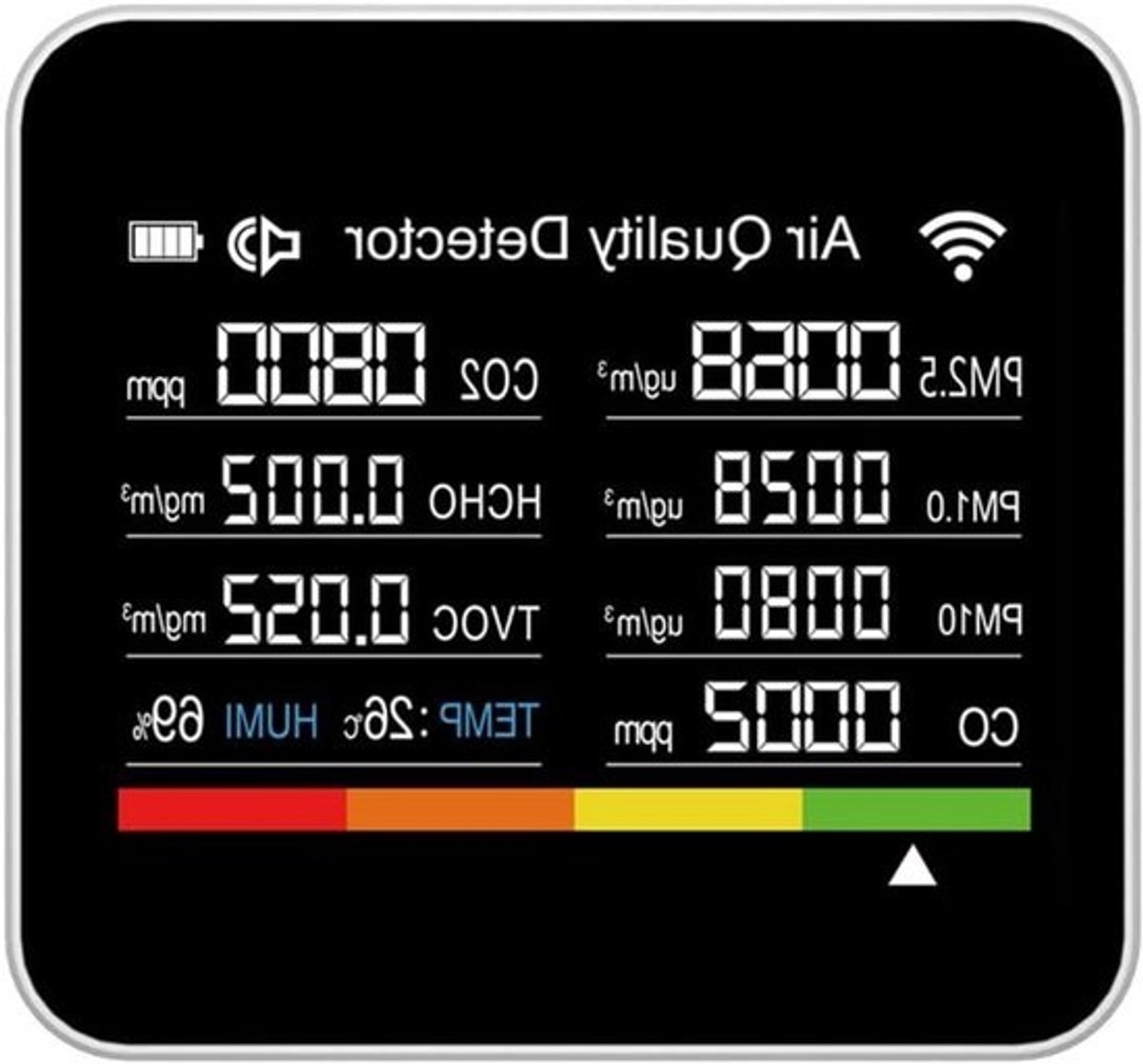 Luchtkwaliteitstester - CO2 meter - Binnenlucht Meten - 15-in-1 Functies - 168.5 Gram - Zwart