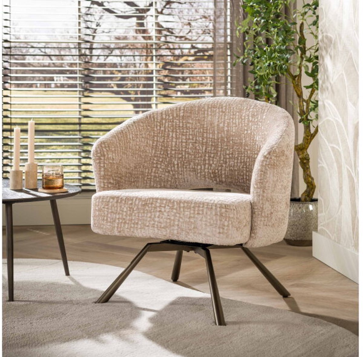 Meubelplaats Fauteuil Salon Cross draaibaar - Monti zand-bruin - set van 2 Naturel