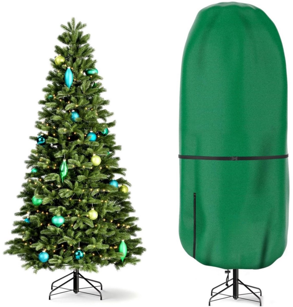 Opbergtas voor staande kerstboom - 25*36 inch — Stofhoes voor kerstboom - Oxford-stof - Scheurvast - Verstelbaar - Waterdicht - Stofwerend - Trekkoord - Ritssluiting - Gesp - Geschikt voor het opbergen van kerstbomen - Groen