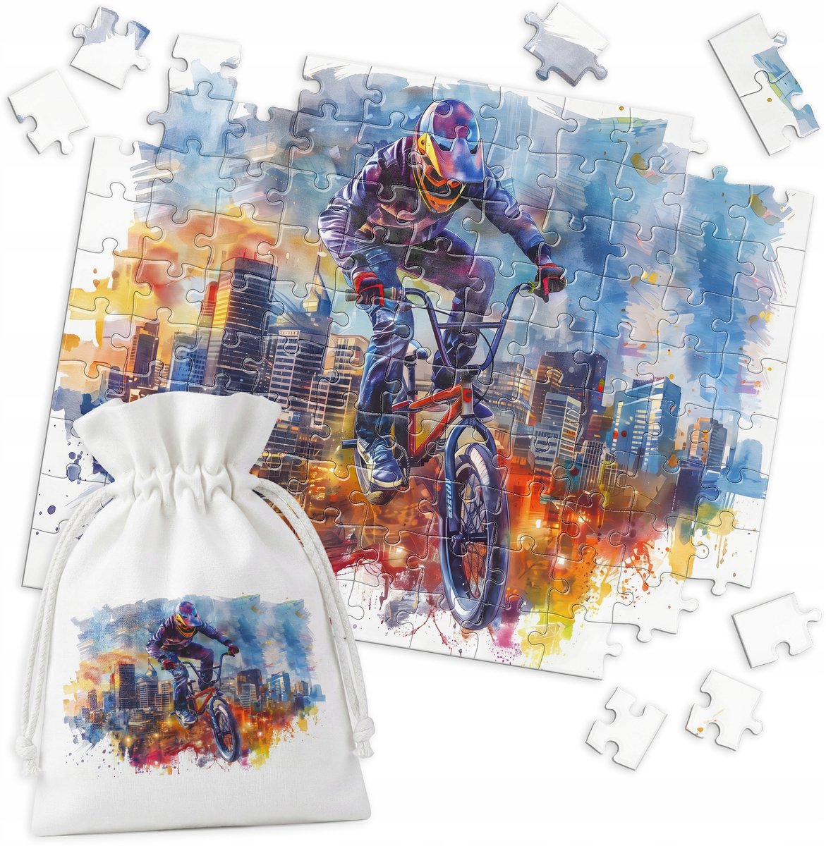 Merkloos Puzzel 110 Stukjes - Sportfiets Aquarel BMX