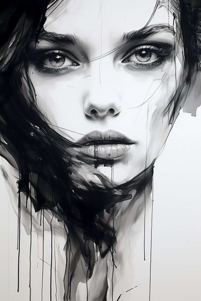 Vrouw Mono - Vrouw Abstract - Vrouw Mooi - Vrouw Zwart Wit - Zwart Wit - Woondecoratie - posters - formaat 70x100cm - L611