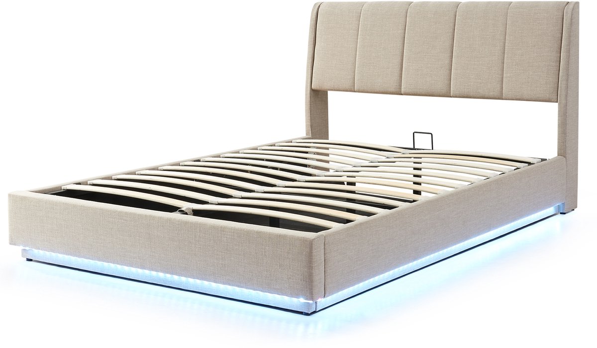 Tweepersoonsbed Tröstiar met LED 140x200 cm beige [en.casa]