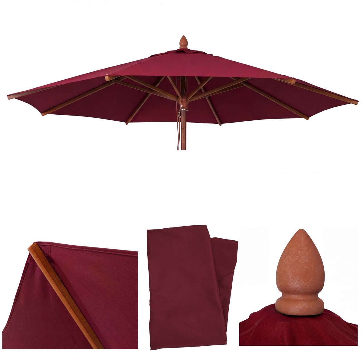 Vervangende hoes voor houten parasol MCW-C57b voor de horeca, parasolhoes, rond Ø4m, polyester ~ bordeauxrood