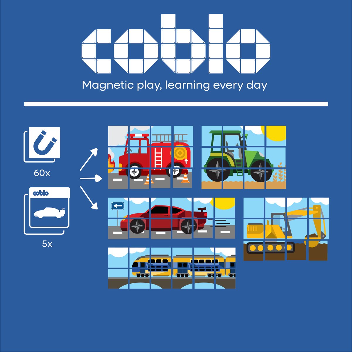 Coblo – Magnetic Tiles Toppers – Transport 60 stuks - Uitbreiding voor Magnetische tegels – Magnetisch speelgoed - Vanaf 3 jaar — afbeelding 7