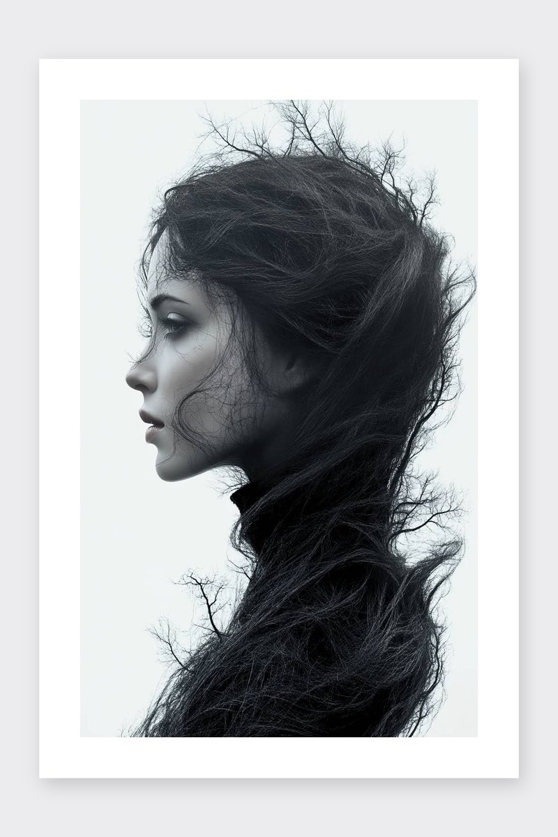 Doorn Poster - Vrouwen - Portret - Zwart Wit - Stijlvol - Creatief - Moderne - posters - formaat 30x40cm - Wanddecoratie - BXS5067MT - Met kader - passe-partouts stijl
