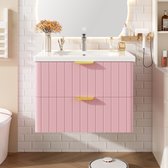 Badkamermeubel met Wastafel 60.5x47.5x47 cm – Badkamerkast met Keramische Wastafel met Opbergruimte – Modern Design – Roze + Wit
