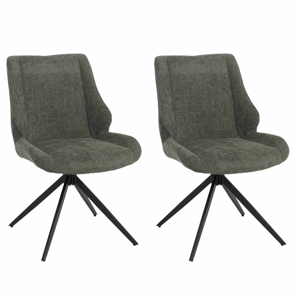 Set van 2 eetkamerstoelen MCW-O48, keukenstoel, draaibaar met Auto-Return, stof/textiel chenille (320 g/m²) Oeko-Tex ~ groen