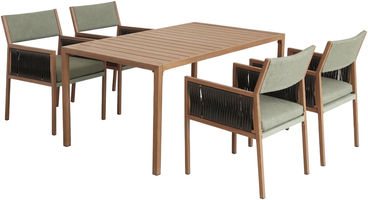 Tuinset MCW-Q12, tuinset met tafel en 4 stoelen, polyrotan olefine (210 g/m²) ~ groen