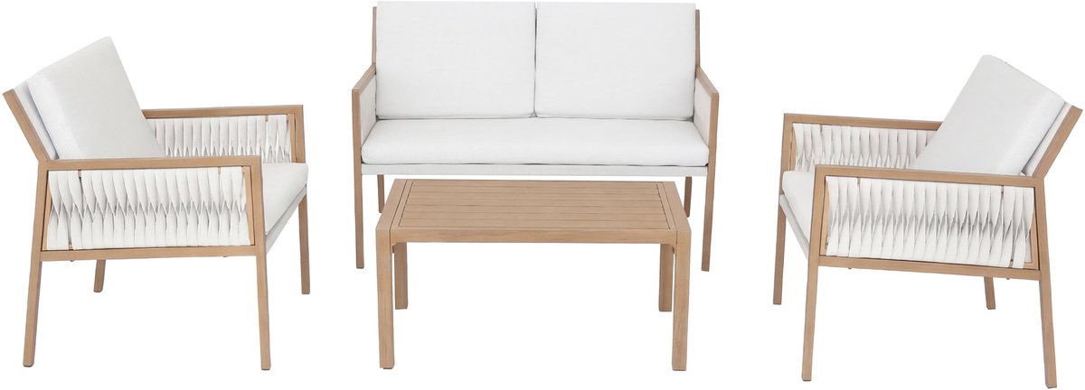 Tuinset MCW-Q12, tuinlounge, loungeset, zitgroep, bank, polyrotan, olefine (210 g/m²) ~ wit