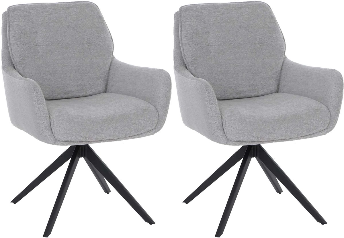Set van 2 eetkamerstoelen MCW-Q37, draaibare keukenstoel met Auto-Return, stof (680 g/m²) chenille, Oeko-Tex, metaal, MVG ~ lichtgrijs