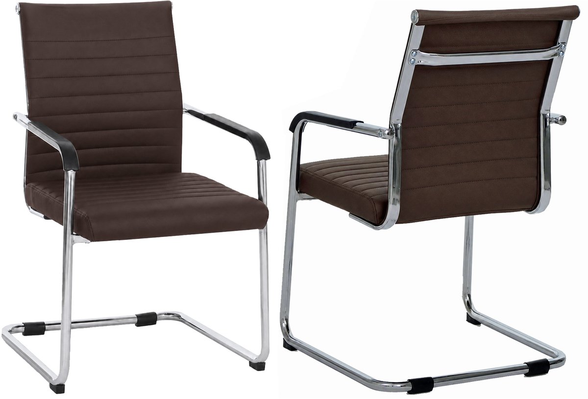 Set van 2 bezoekersstoelen MCW-Q85, conferentiestoel als sledestoel, metaal en kunstleer 280 g/m² ~ donkerbruin