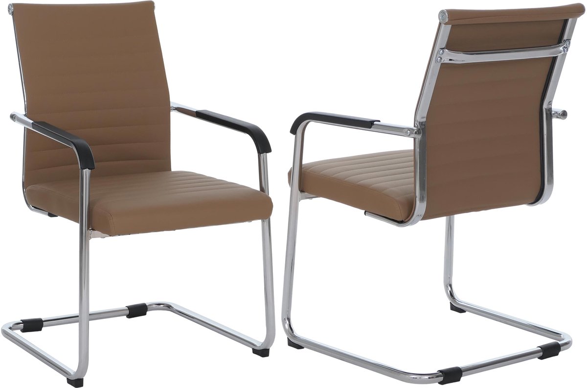 Set van 2 bezoekersstoelen MCW-Q85, conferentiestoel als sledestoel, metaal en kunstleer 280 g/m² ~ lichtbruin