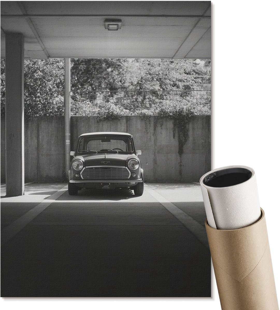 Coloray Polycanvas Wandposter - Retro Voertuig, Fotografie - A4 - Zwart-wit Motief - Rechthoek - Wandkunstwerk - Woonkamer, Slaapkamer, Kantoor - Vintage